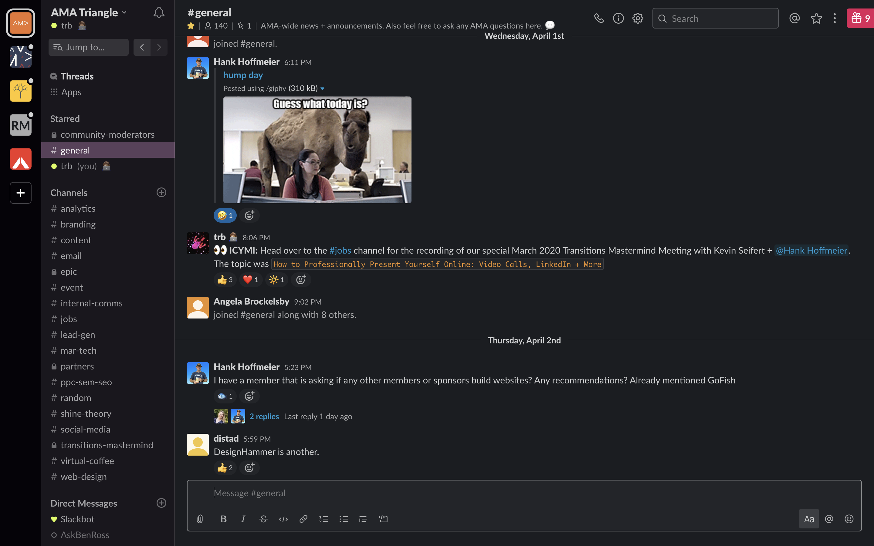 Screen Shot 2020-04-05 at 10.59.54 AM screenshot of communications platform slack